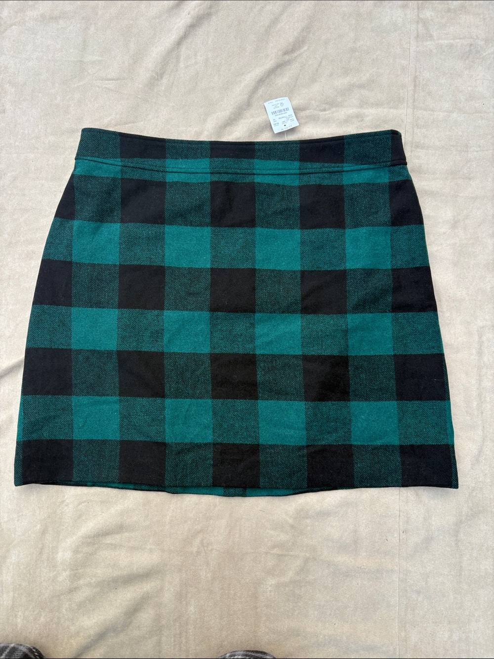 NEW Lined 💚 J. Crew Green Black Gingham Plaid Mini Wool Skirt  - 16